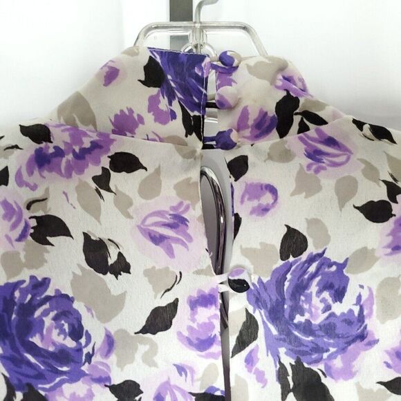Vintage Leslie Fay Floral Blouson Pleated Dress 12 Petite Purple Secretary Belt - Picture 6 of 8